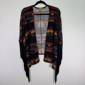 Wrangler Cardigan Womens Large Aztec Southwestern Fringe Open Front Boho Western